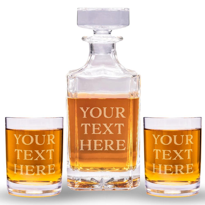 Custom Text Whiskey Decanter Set