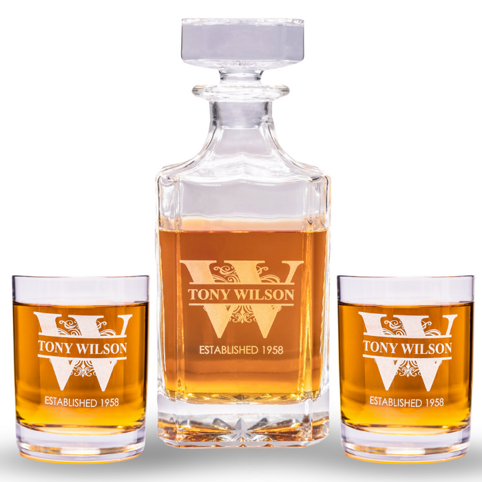 Engraved Whiskey Decanter Set