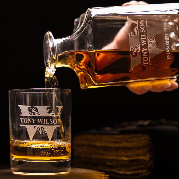 Custom Whiskey Decanter & 4 Glasses Set