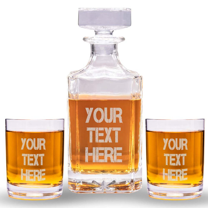 Custom Text Whiskey Decanter Set