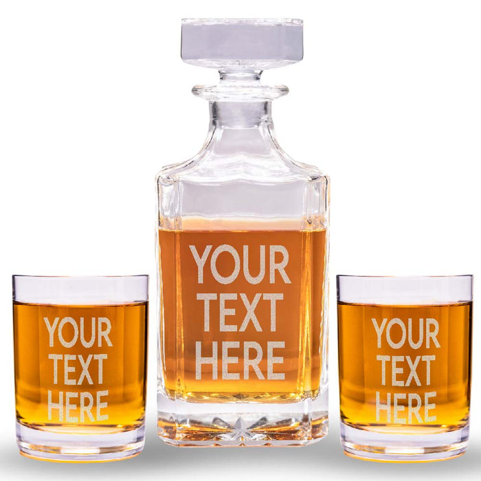 Custom Text Whiskey Decanter Set