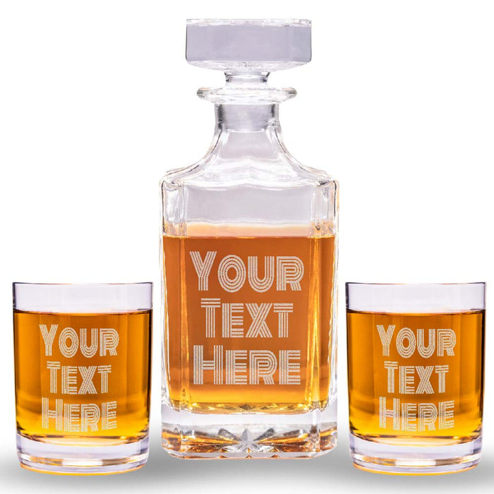 Custom Text Whiskey Decanter Set