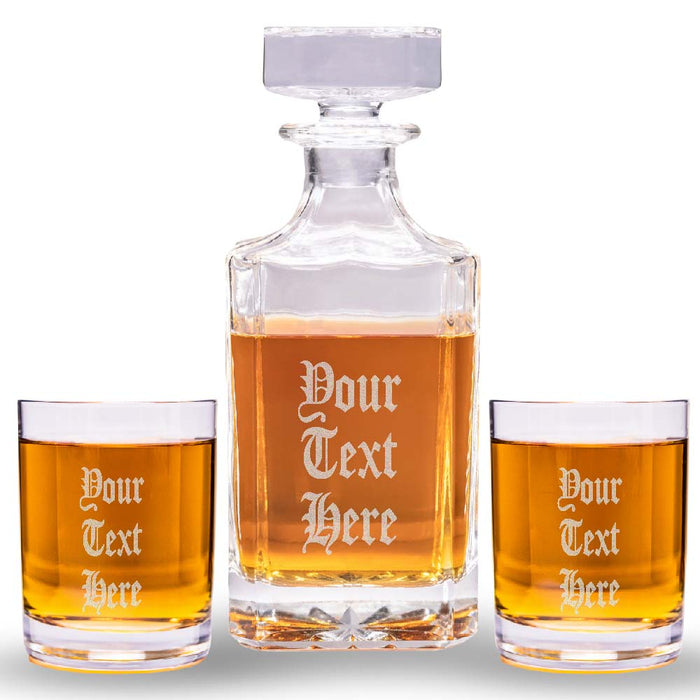 Custom Text Whiskey Decanter Set