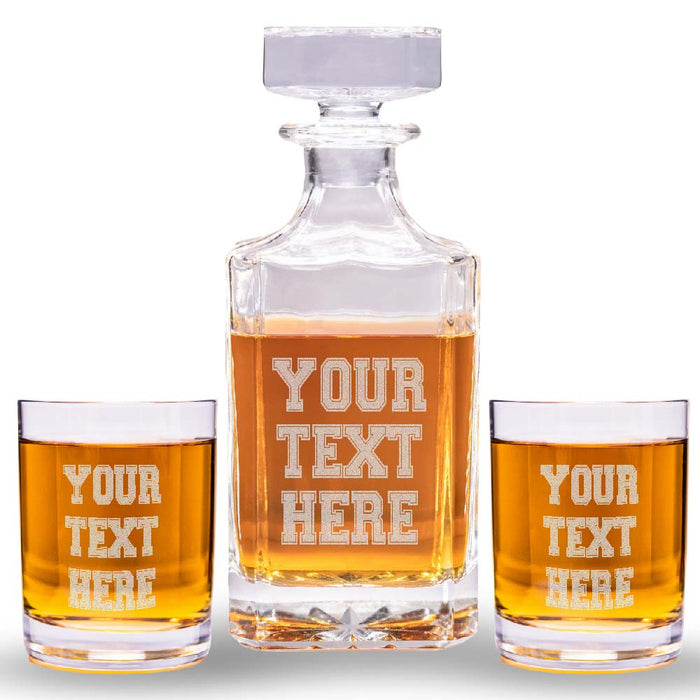 Custom Text Whiskey Decanter Set