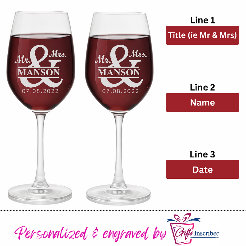 Mr & Mrs Wine Glasses Design 3