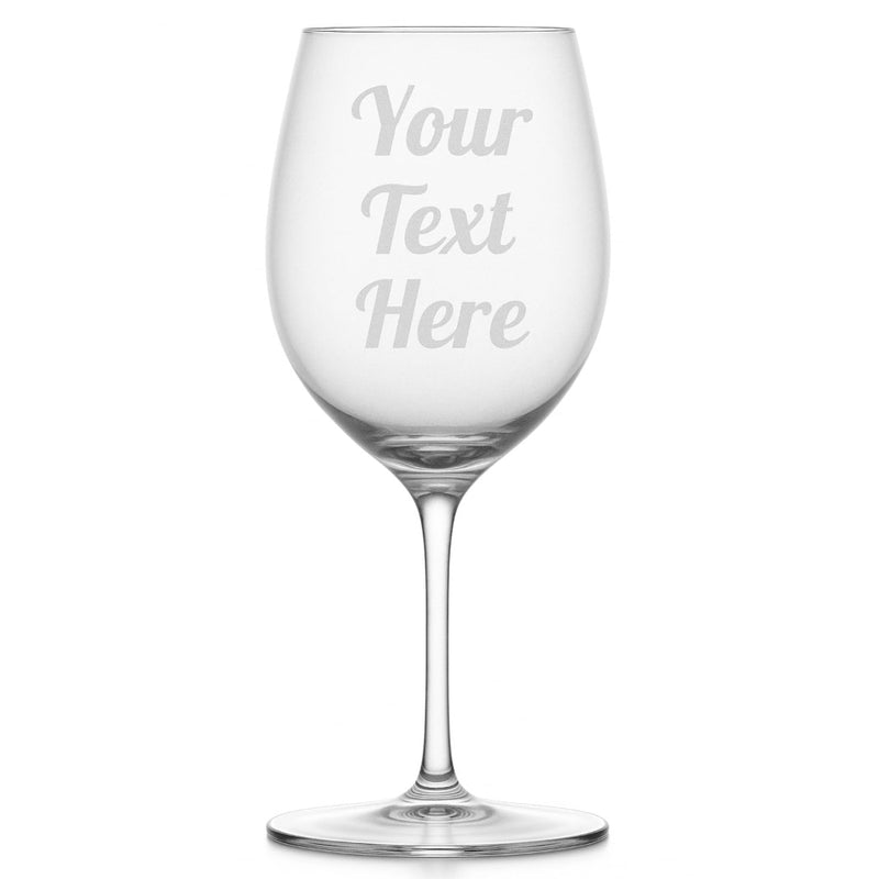 Clear wine glass with 'Your Text Here' text on a white background