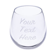 Clear glass wine glass with 'Your Text Here' engraving on a white background