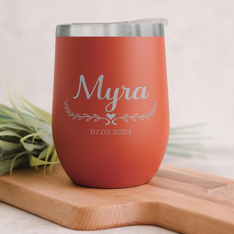 Personalized Wine Tumbler with Lid | Custom Engraved Stainless Steel Mug