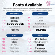 List of available fonts with examples on a white background