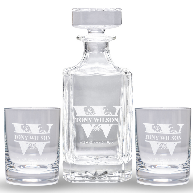 Engraved Whiskey Decanter Set