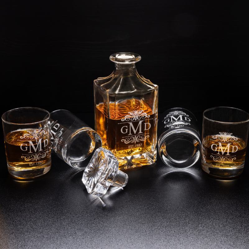 Engraved Whiskey Decanter Set
