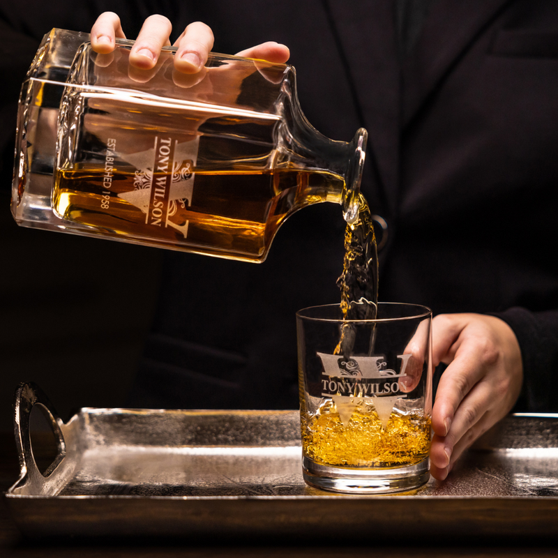 Engraved Whiskey Decanter Set