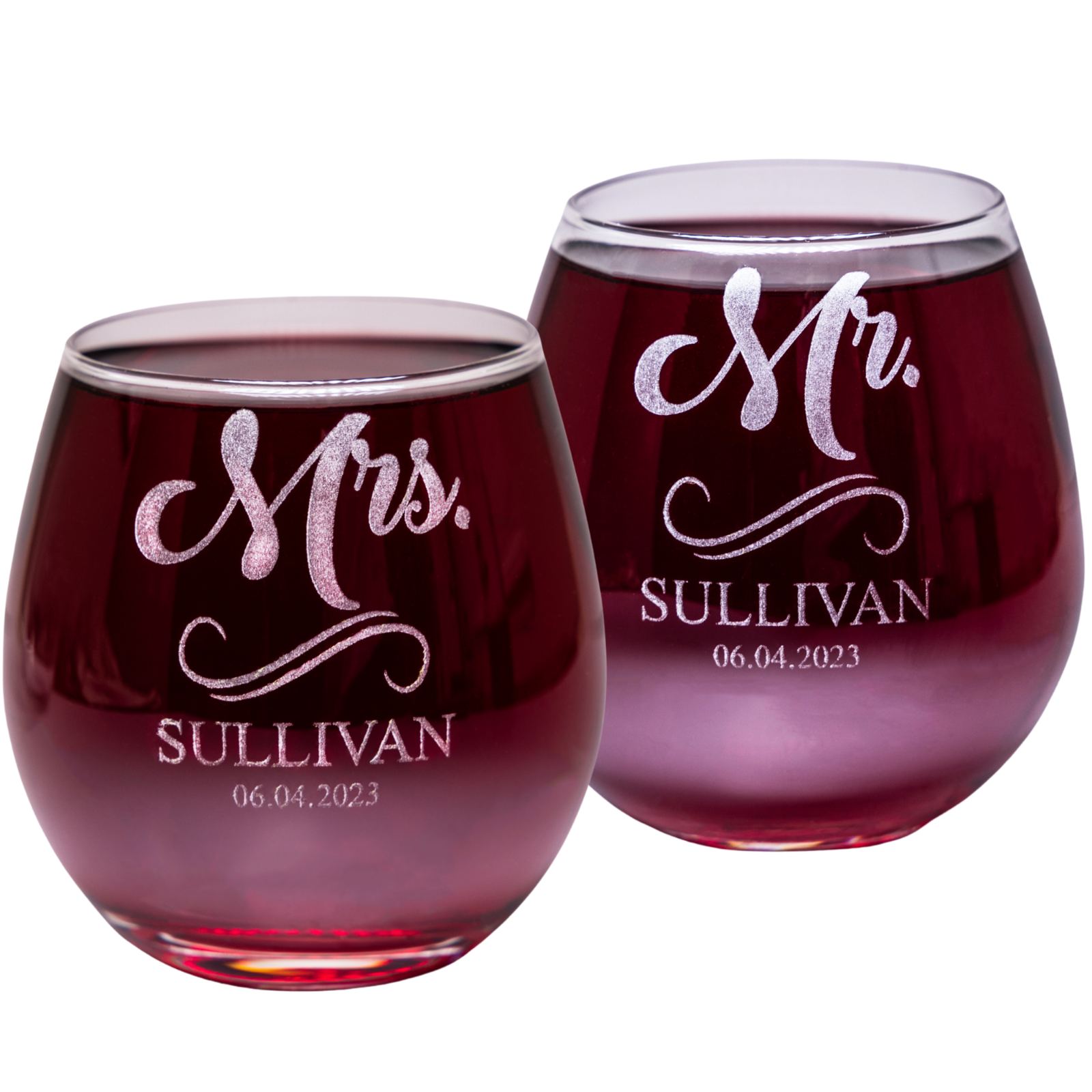 Mr and Mrs Personalized Stemless Wine Glasses