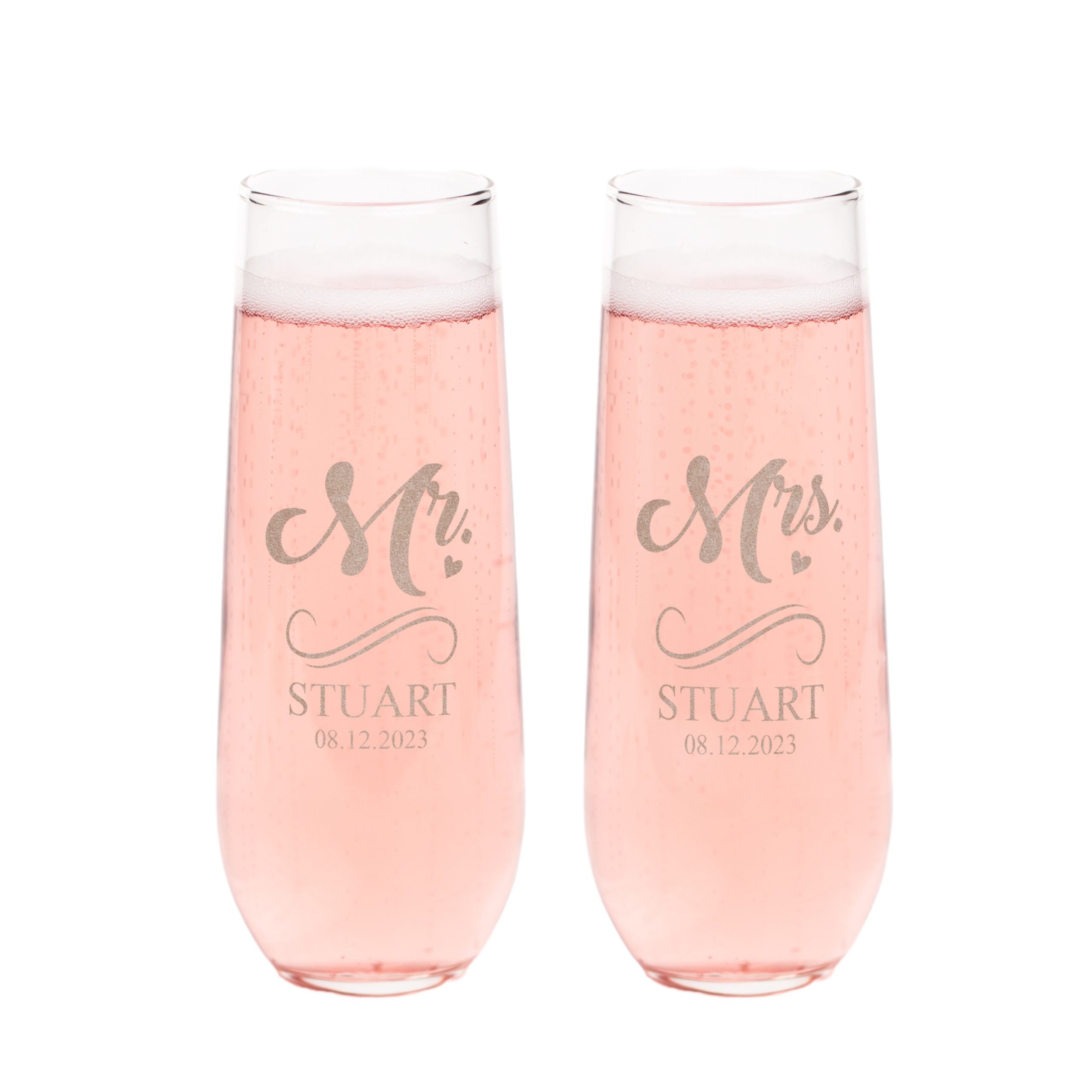 custom stemless champagne glasses rose engraved