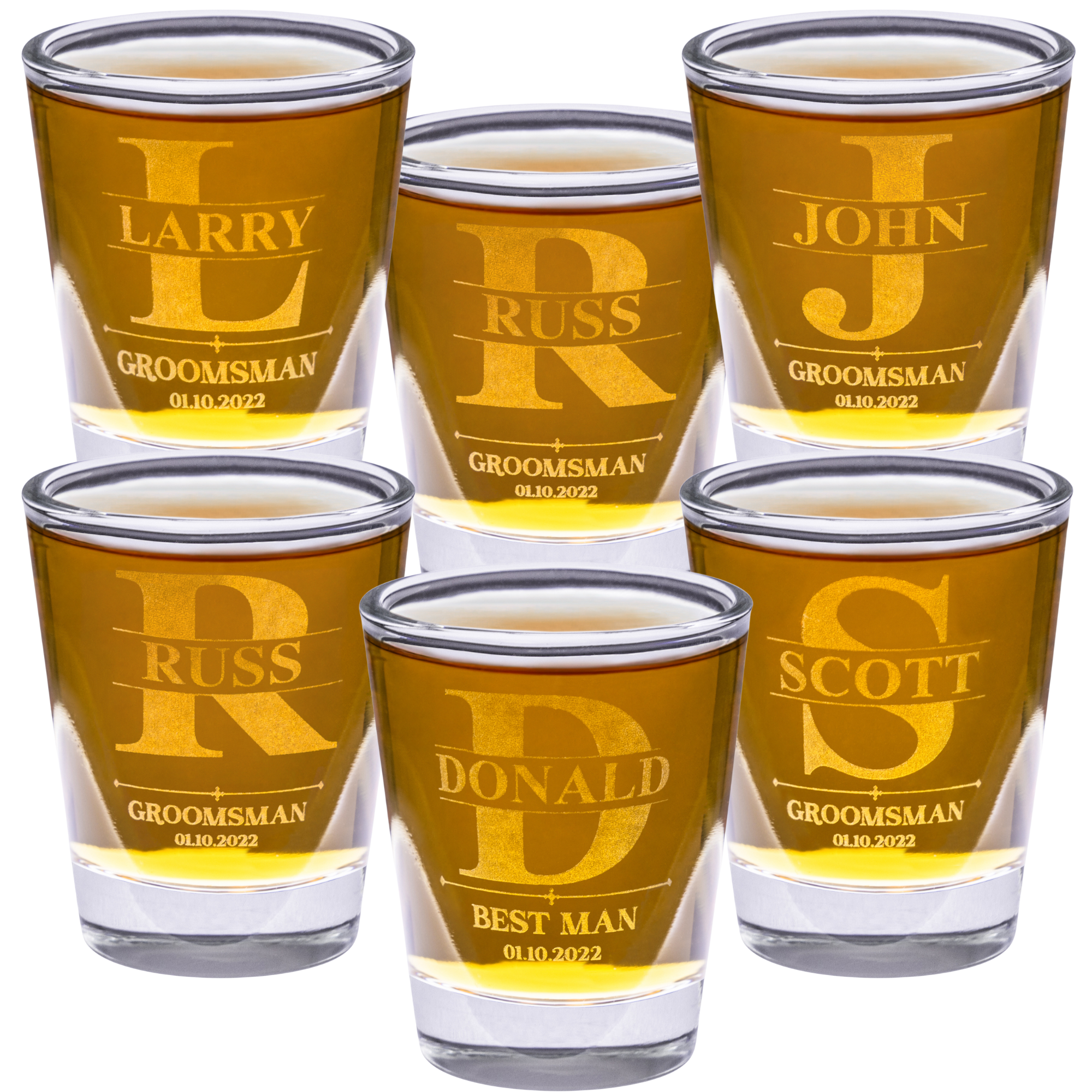 groomsmen engraved shot glass set of 6 cups